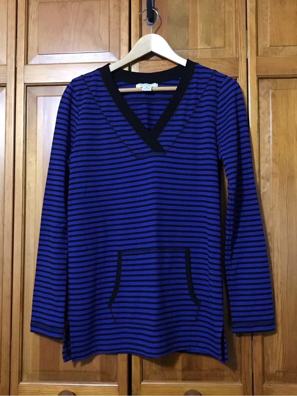 Liz Claiborne Weekend Striped V-Neck Tunic in Blue & Black